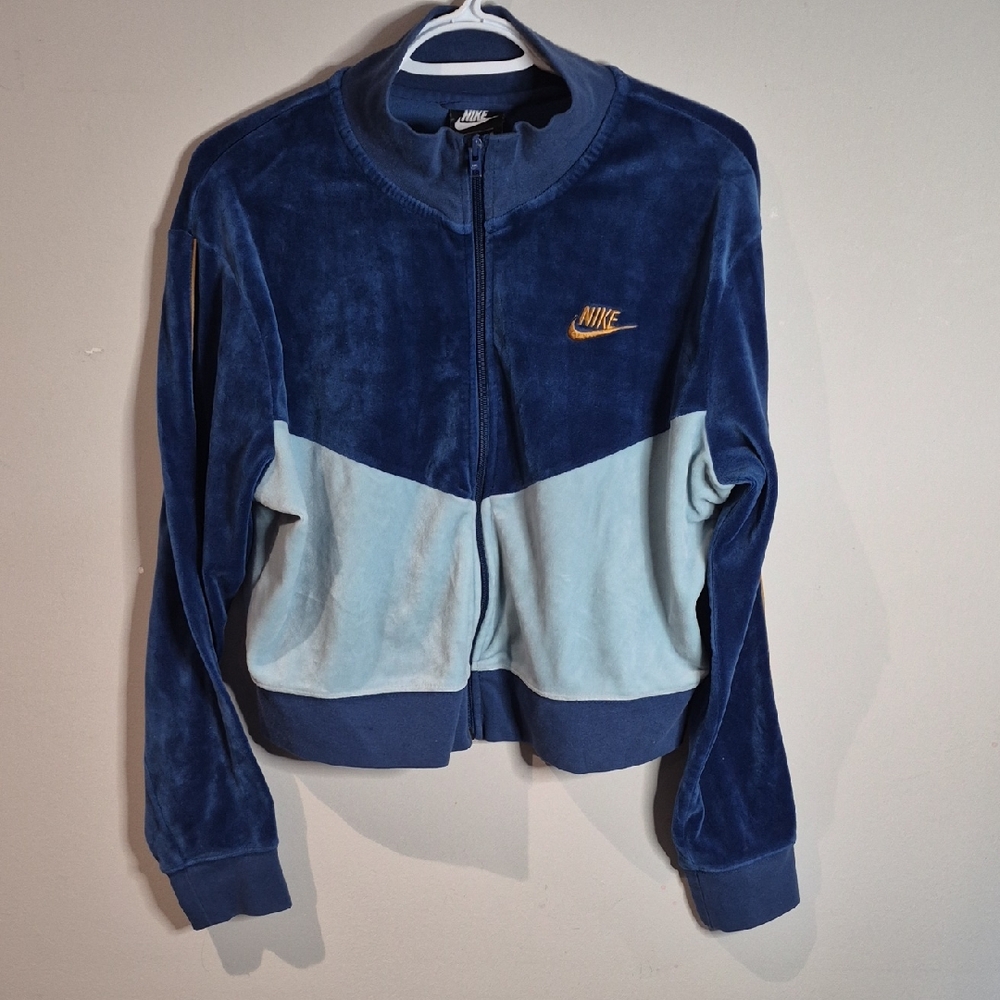 Nike Women's Velvet Navy and Light Blue Bomber Jacket